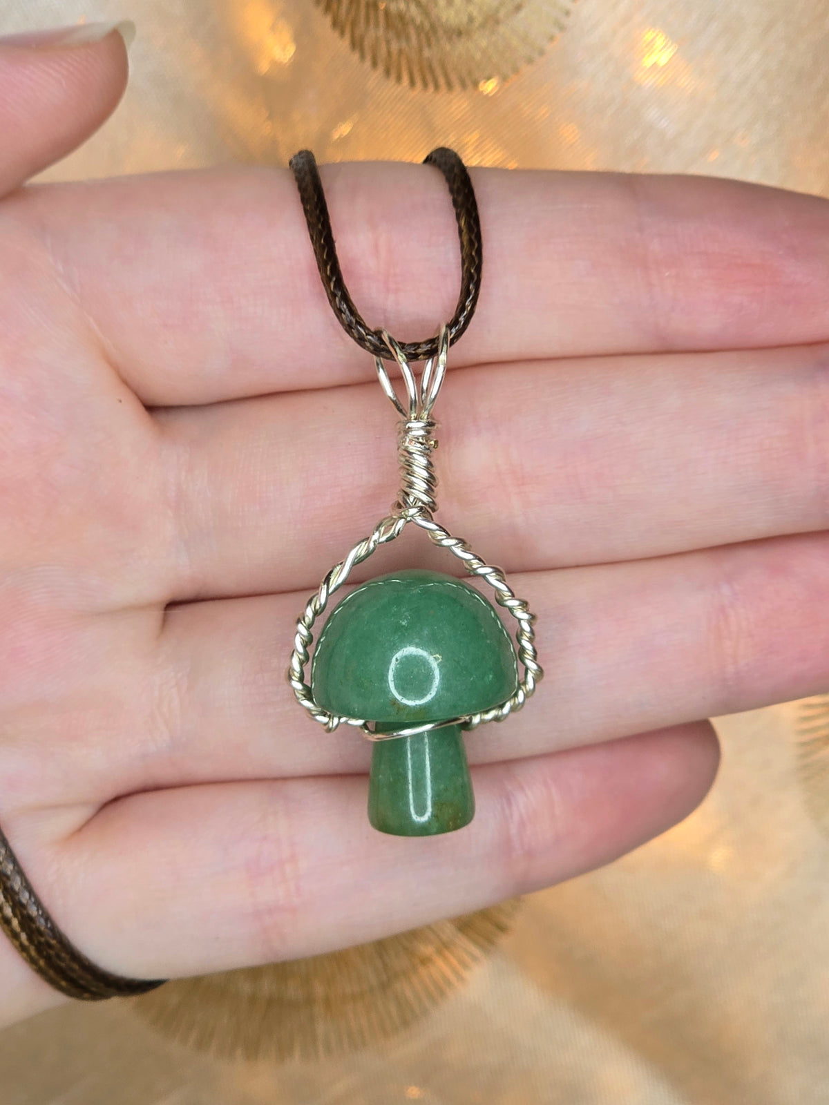 Silver-Coated Copper Wrapped Mushroom Pendant