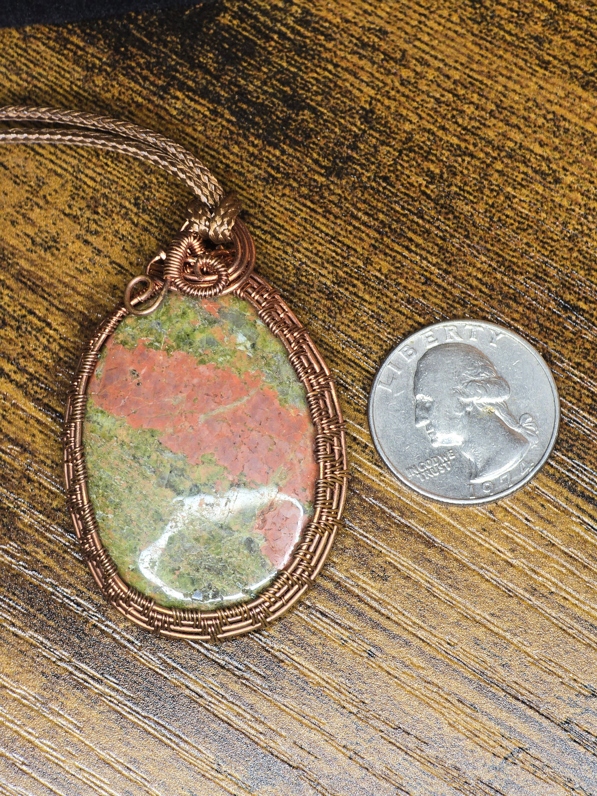Unakite Copper-Framed Pendant