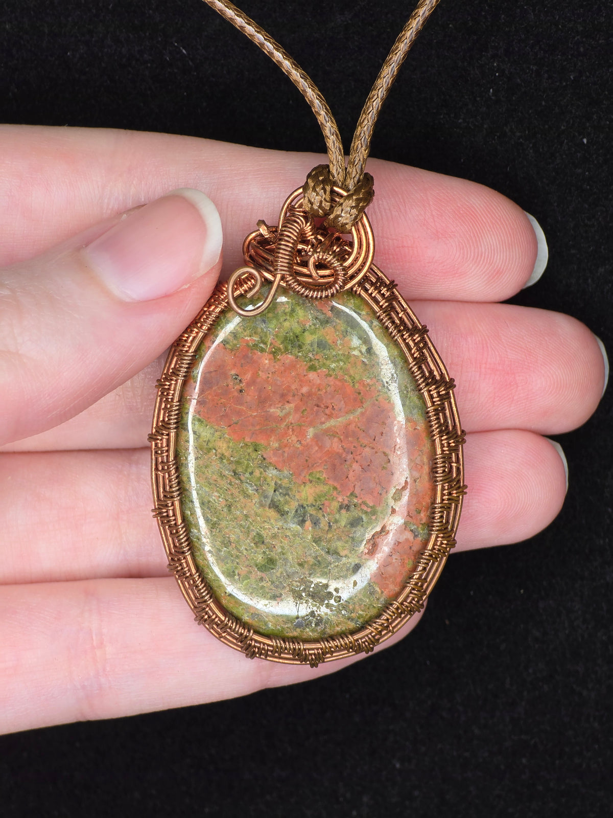 Unakite Copper-Framed Pendant