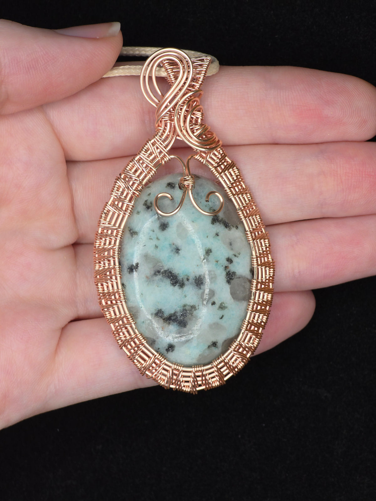 Kiwi Jasper Copper-Framed Pendant