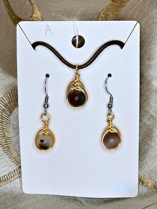 Bloodstone Herringbone Necklace & Earring Set