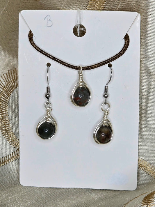 Bloodstone Herringbone Necklace & Earring Set