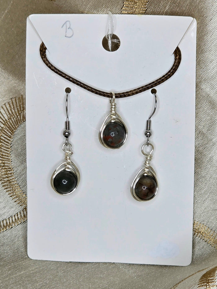 Bloodstone Herringbone Necklace & Earring Set