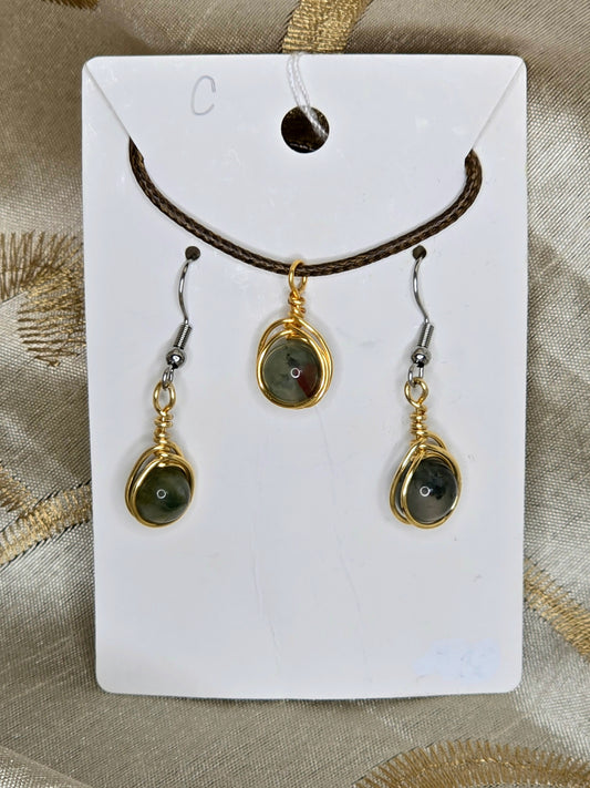 Bloodstone Herringbone Necklace & Earring Set