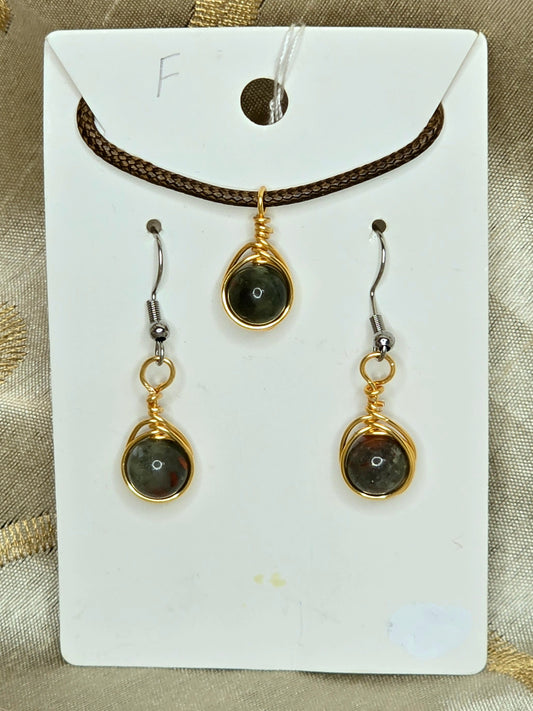 Bloodstone Herringbone Necklace & Earring Set