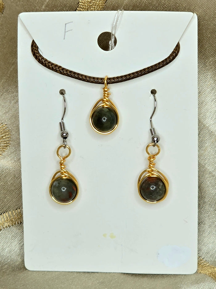Bloodstone Herringbone Necklace & Earring Set
