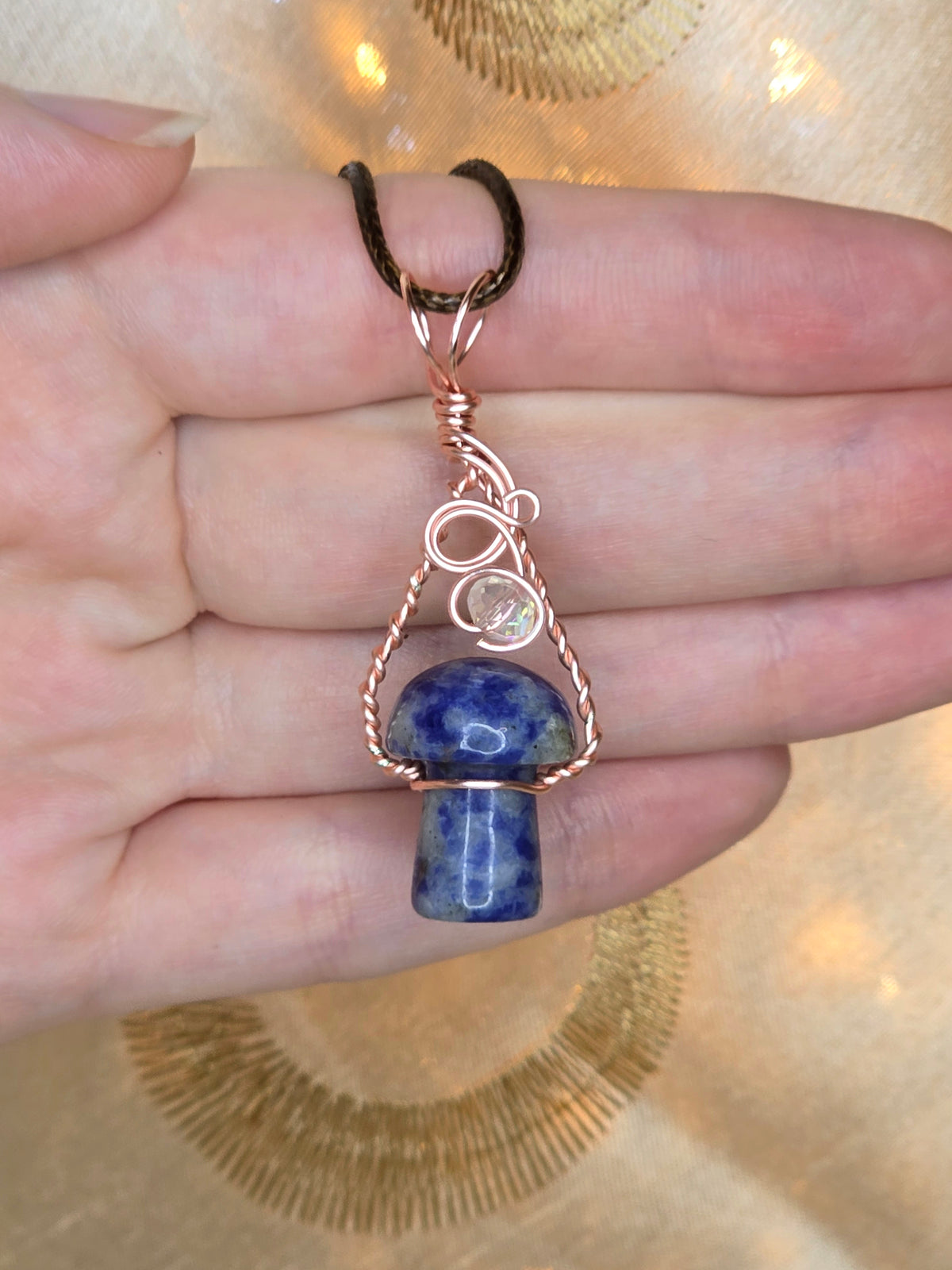 Rosegold-Coated Copper Wrapped Mushroom Pendant