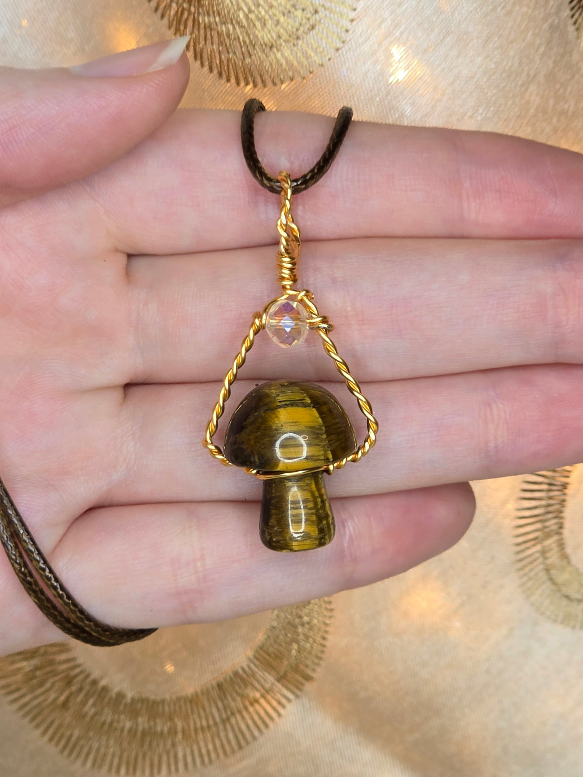 Gold-Coated Copper Wrapped Mushroom Pendant
