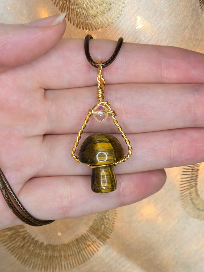 Gold-Coated Copper Wrapped Mushroom Pendant