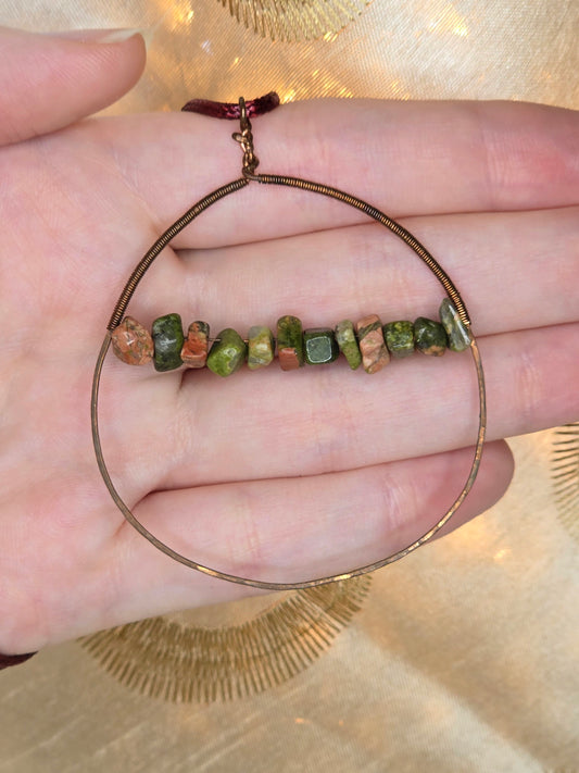 Raw Copper & Unakite Pendant