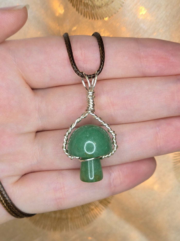 Silver-Coated Copper Wrapped Mushroom Pendant